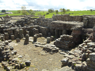 The crumbling ruins of a Roman bathhouse.