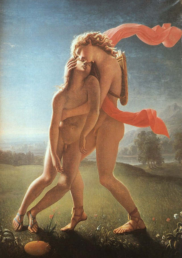 The blonde Apollon cradles His fallen lover Hyacinthos
