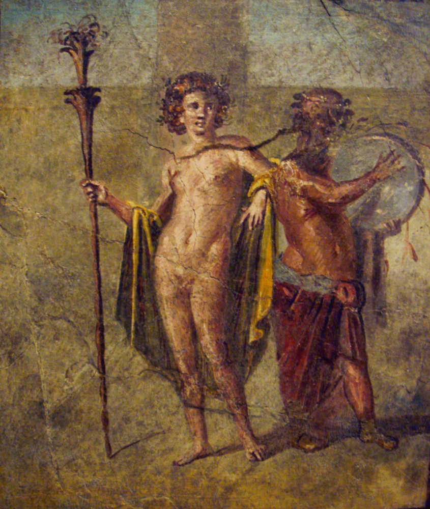 A fresco depicting Hermaphroditos and Silenos