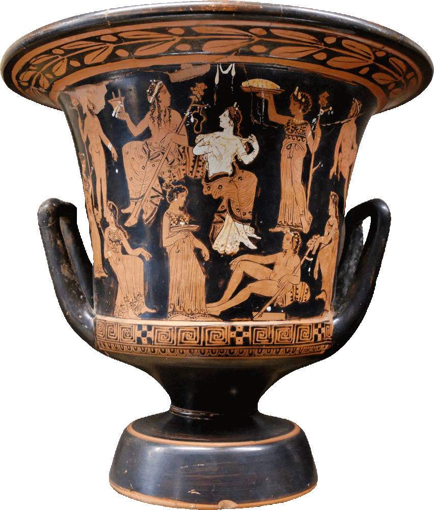 An ancient jug with various mythological figures
