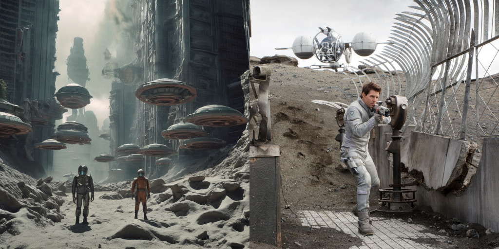 On the left, a generic sci-fi picture. On the right, a generic sci-fi picture with a Scientologist in it.