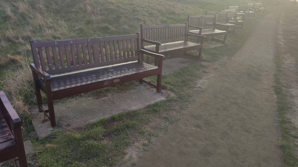 A very long series of public benches