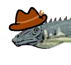 A diplodocus sporting a poorly drawn cowboy hat