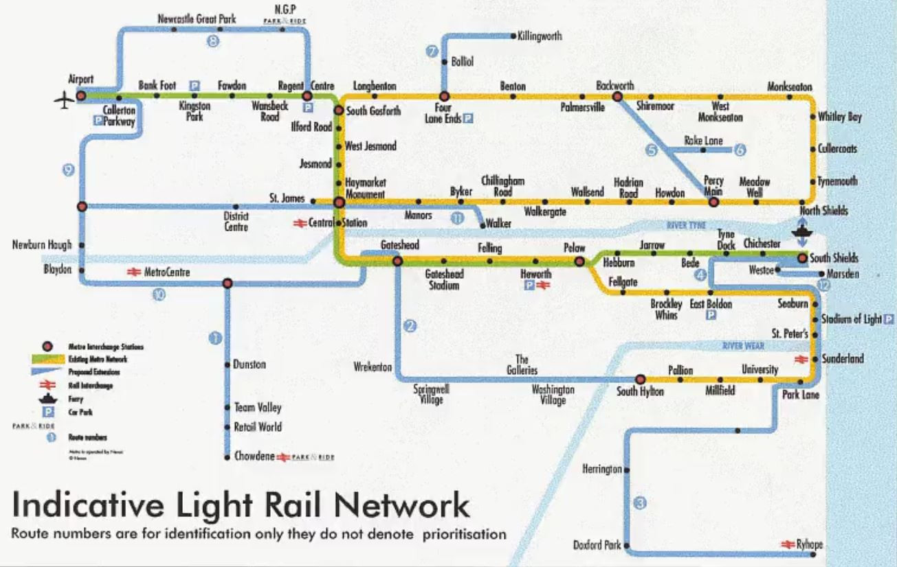 A map of various proposed extensions to the metro network