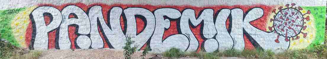 A colourful graffito of the word "Pandemik", spelt with a K for reasons unknown.