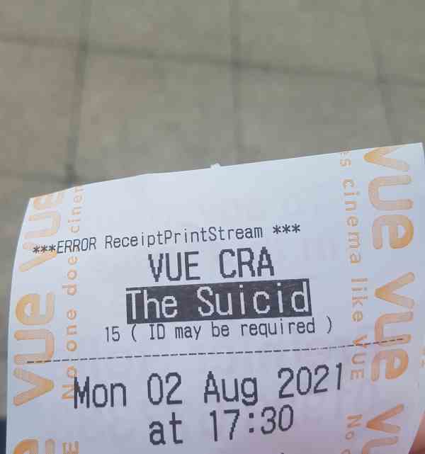 A ticket stub for The Suicide Squad
