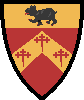 Gules, on a Chevron Or three cross crosslets fitchy of the first, on a chief of the second a Bear Sable passant langued and amred of the first.