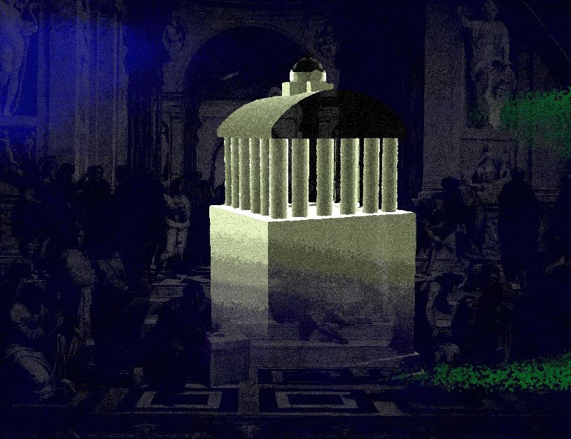 A 3D-rendered ancient temple floating on a pedestal in the void