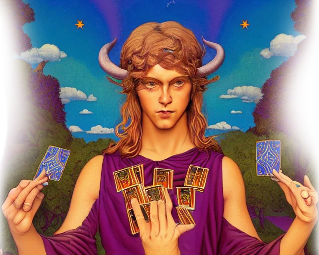 A fortune-telling satyr with three arms hands you a pack of tarot cards