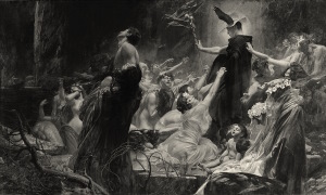 A painting of Hermes Psychopompos, ferrying the dead to the underworld.